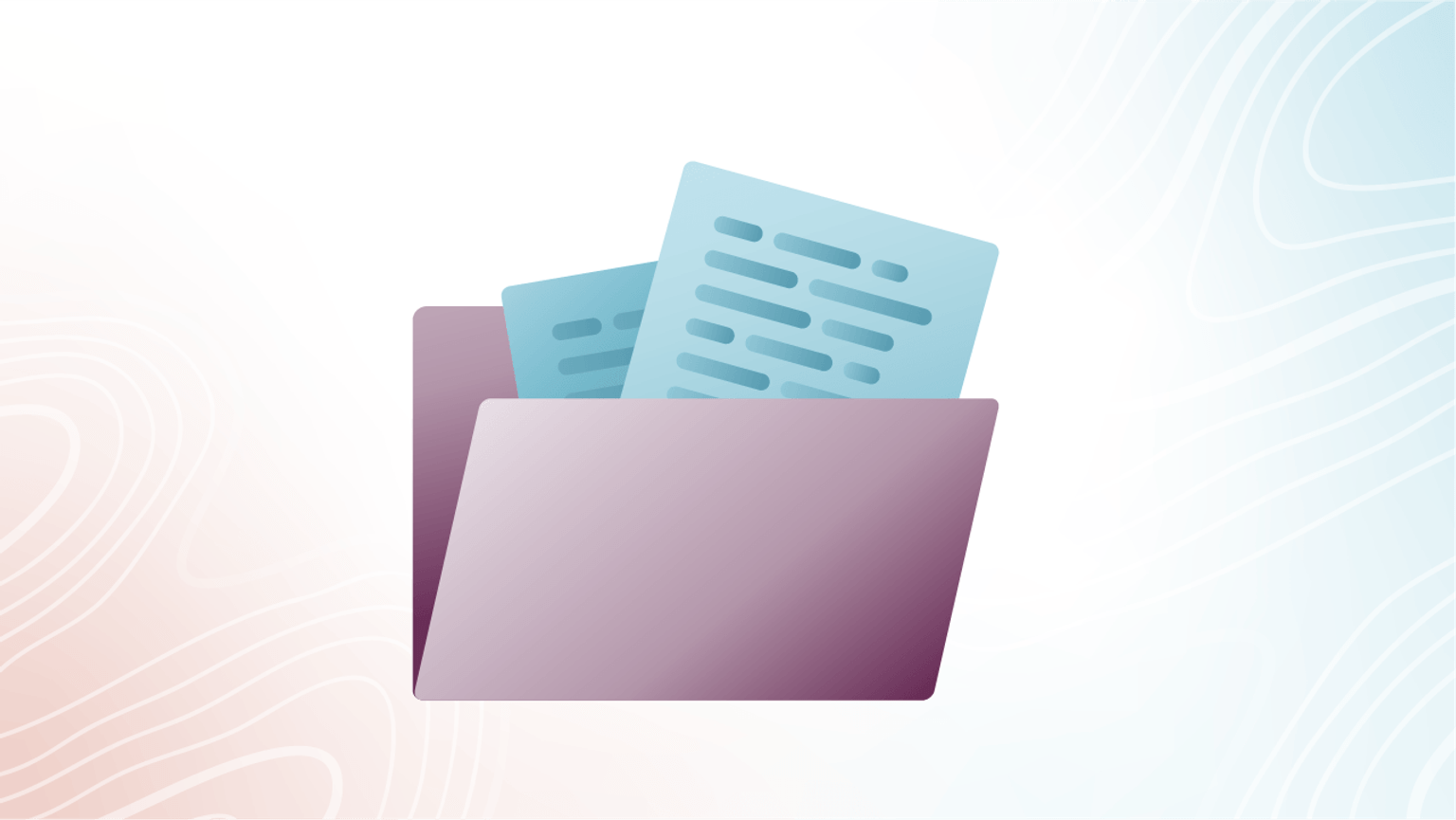 Illustration of two blue papers inside a purple folder